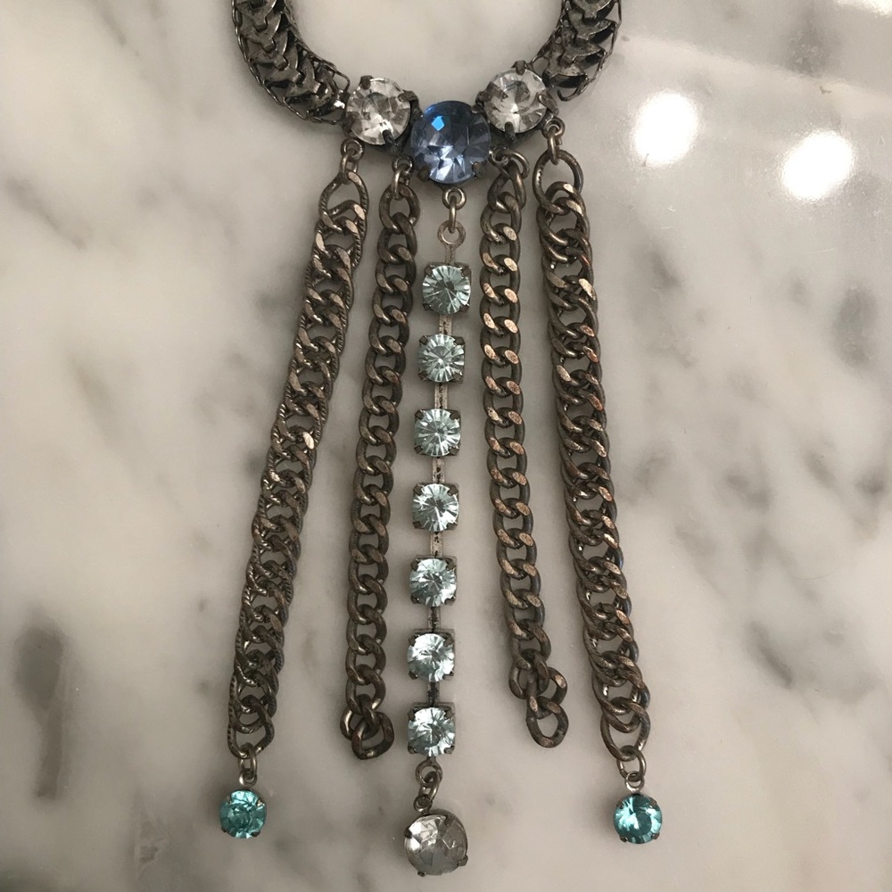 Vintage Metal and Blue Crystal Necklace